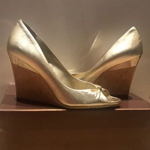 Gucci Gold Leather Wedges